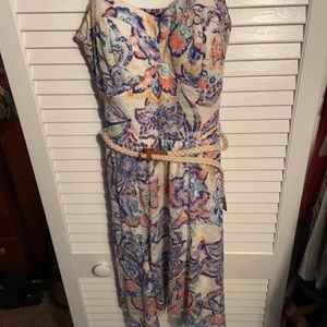 Spaghetti strap short floral dress with a belt